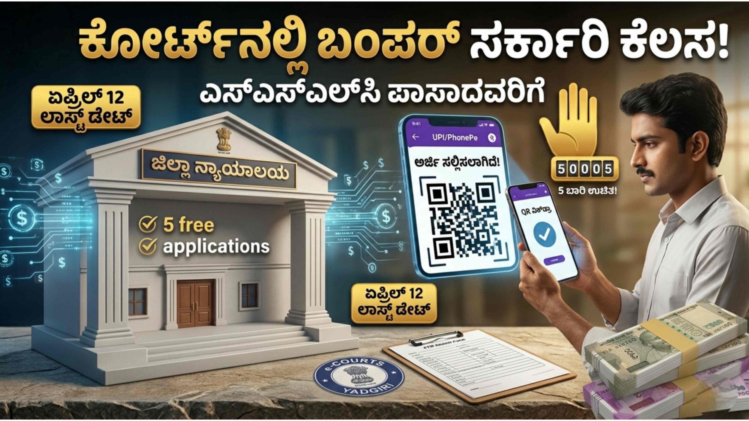 ಎಸ್ಎಸ್ಎಲ್ಸಿ ಪಾಸಾದವರಿಗೆ ಕೋರ್ಟ್ನಲ್ಲಿ ಭರ್ಜರಿ ನೌಕರಿ! ಏಪ್ರಿಲ್ 12ರೊಳಗೆ ಆನ್ಲೈನ್ ಅರ್ಜಿ ಹಾಕಿ, ಈ ಚಾನ್ಸ್ ಮಿಸ್ ಮಾಡ್ಕೋಬೇಡಿ