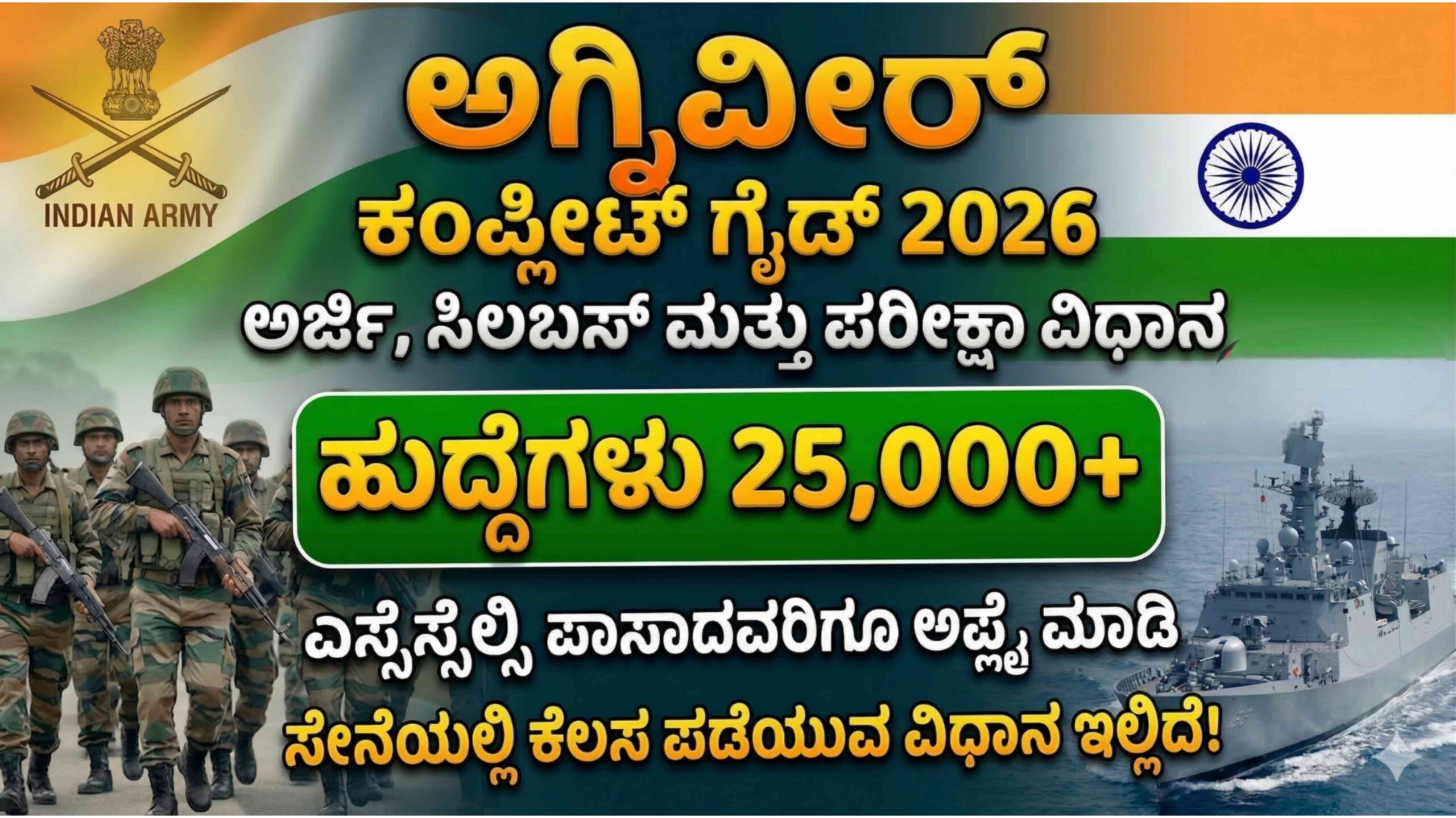 ಅಗ್ನಿವೀರ್ ನೇಮಕಾತಿ 2026: ಎಸ್ಎಸ್ಎಲ್ಸಿ, ಪಿಯುಸಿ ಪಾಸಾದವರಿಗೆ ಸೇನೆಯಲ್ಲಿ ಕೆಲಸ; ಅರ್ಜಿ ಸಲ್ಲಿಸುವ ಕಂಪ್ಲೀಟ್ ಮಾಹಿತಿ ಇಲ್ಲಿದೆ.
