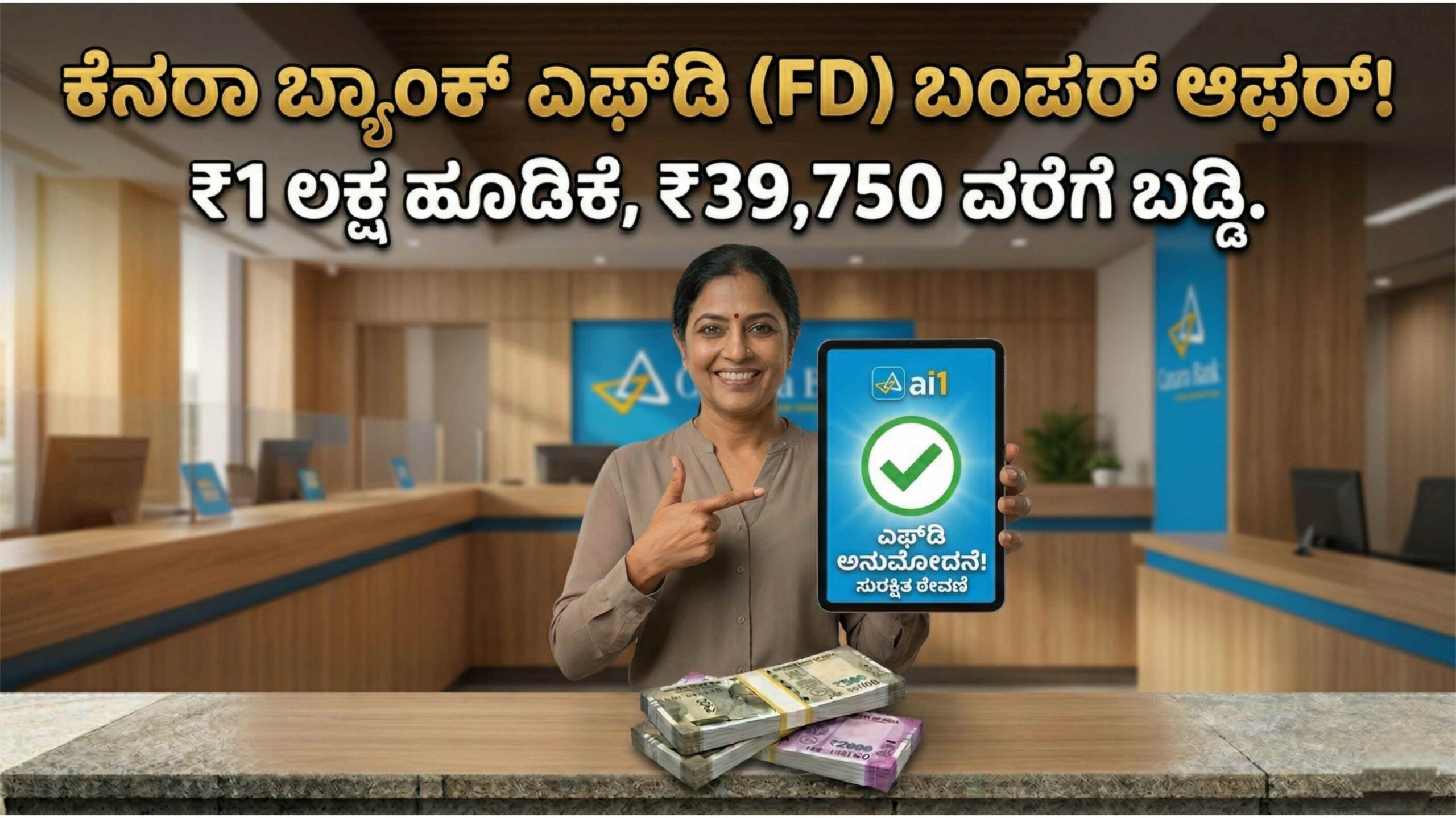 ಕೆನರಾ ಬ್ಯಾಂಕ್ ಎಫ್ಡಿ (FD) ಯೋಜನೆ 2026: 1 ಲಕ್ಷ ಬ್ಯಾಂಕ್ನಲ್ಲಿಟ್ಟರೆ ₹39,750 ಬಡ್ಡಿ ಸಿಗುತ್ತೆ