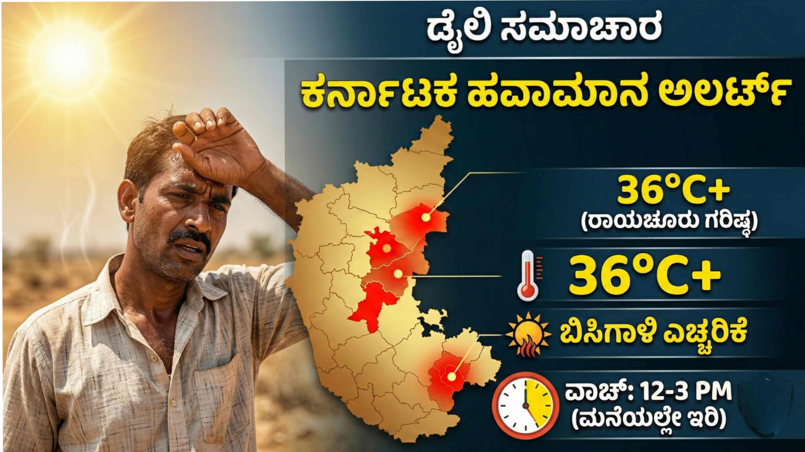 ರೈತರು ಹಾಗೂ ಸಾರ್ವಜನಿಕರಿಗೆ ಹವಾಮಾನ ಇಲಾಖೆ ಬಿಗ್ ಅಲರ್ಟ್: ಮುಂದಿನ 5 ದಿನ ರಾಜ್ಯದಲ್ಲಿ ಸುಡಲಿದೆ ಬಿಸಿಲು!
